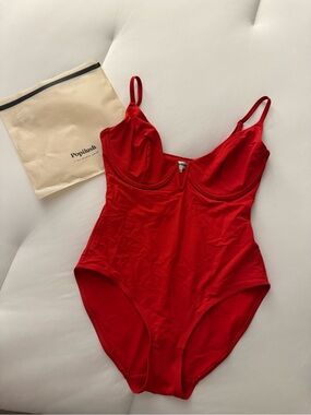 Poplinush Red One-Piece Swimsuit with Underwire Support